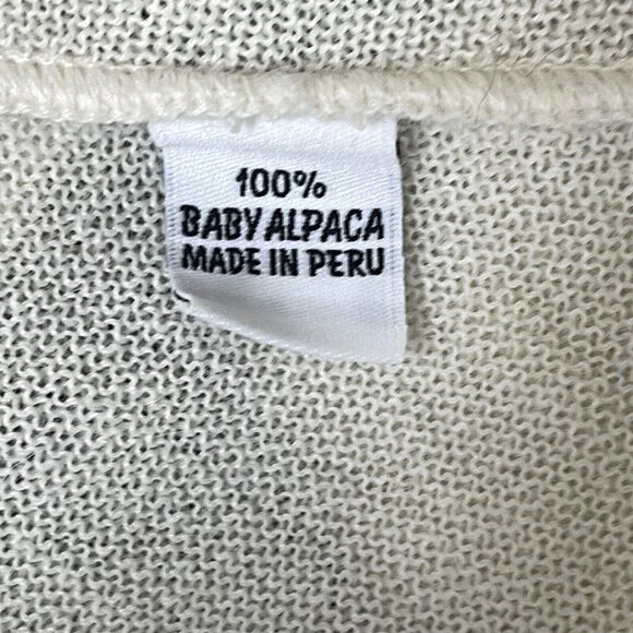 Peru Etnico Poncho Cowl Neck Sweater One Size 100% Baby Alpaca Off-white Black - Picture 7 of 8